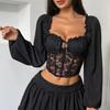 Top in Pizzo Nero a Maniche Corte Off-the-Shoulder