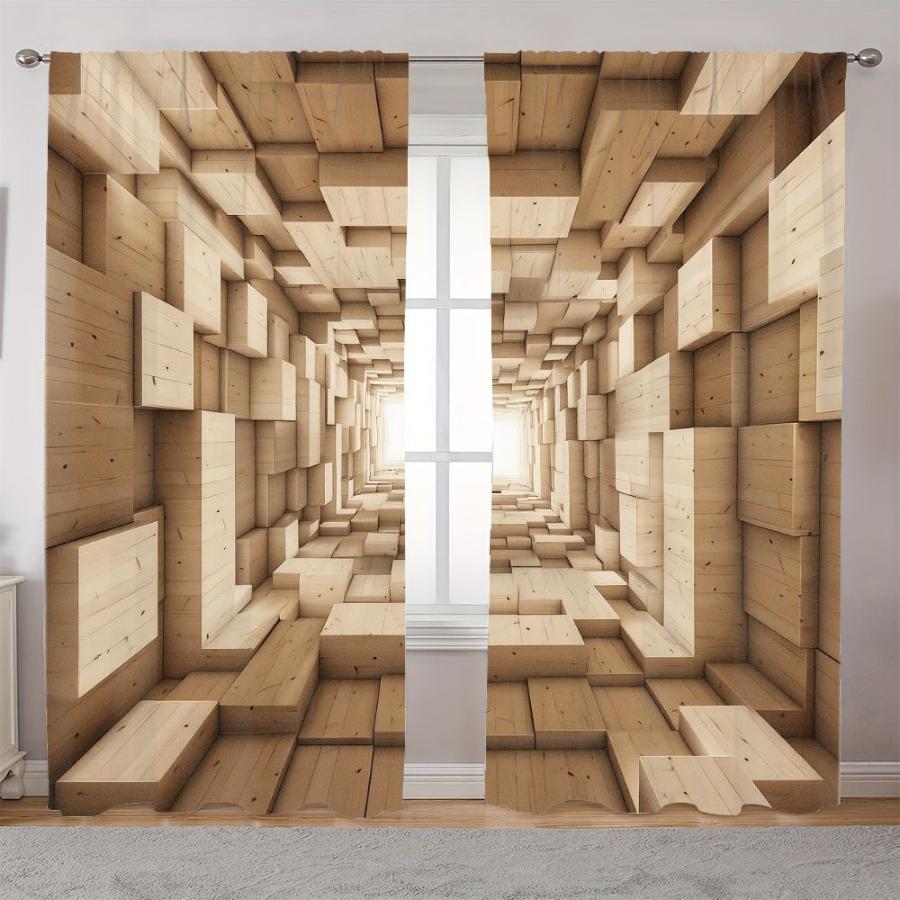 2PCS Digital Printed Curtains, Illusion Wood Plank Pattern, Beautiful Window Drapes for Living Room Bedroom Home Decor