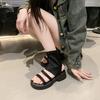 Black high-end cover toe platform sandals women's 2025 new summer wear height increase with skirt short tube cool boots