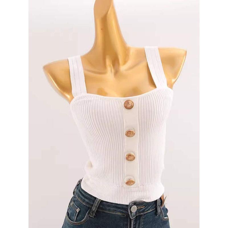 Classic Style Metal Buckle Pure Desire Ice Silk Camisole Summer Can Be Outwear Backless Slim Fit Short Knitting Tops
