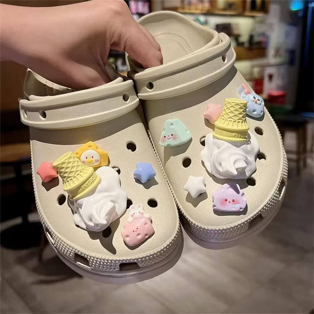 DIY Cute Ice Cream Series Shoe Charms Accessories for Clogs Slide Sandals Garden Shoe Decoration Buckle Pins Boys Girls Gifts
