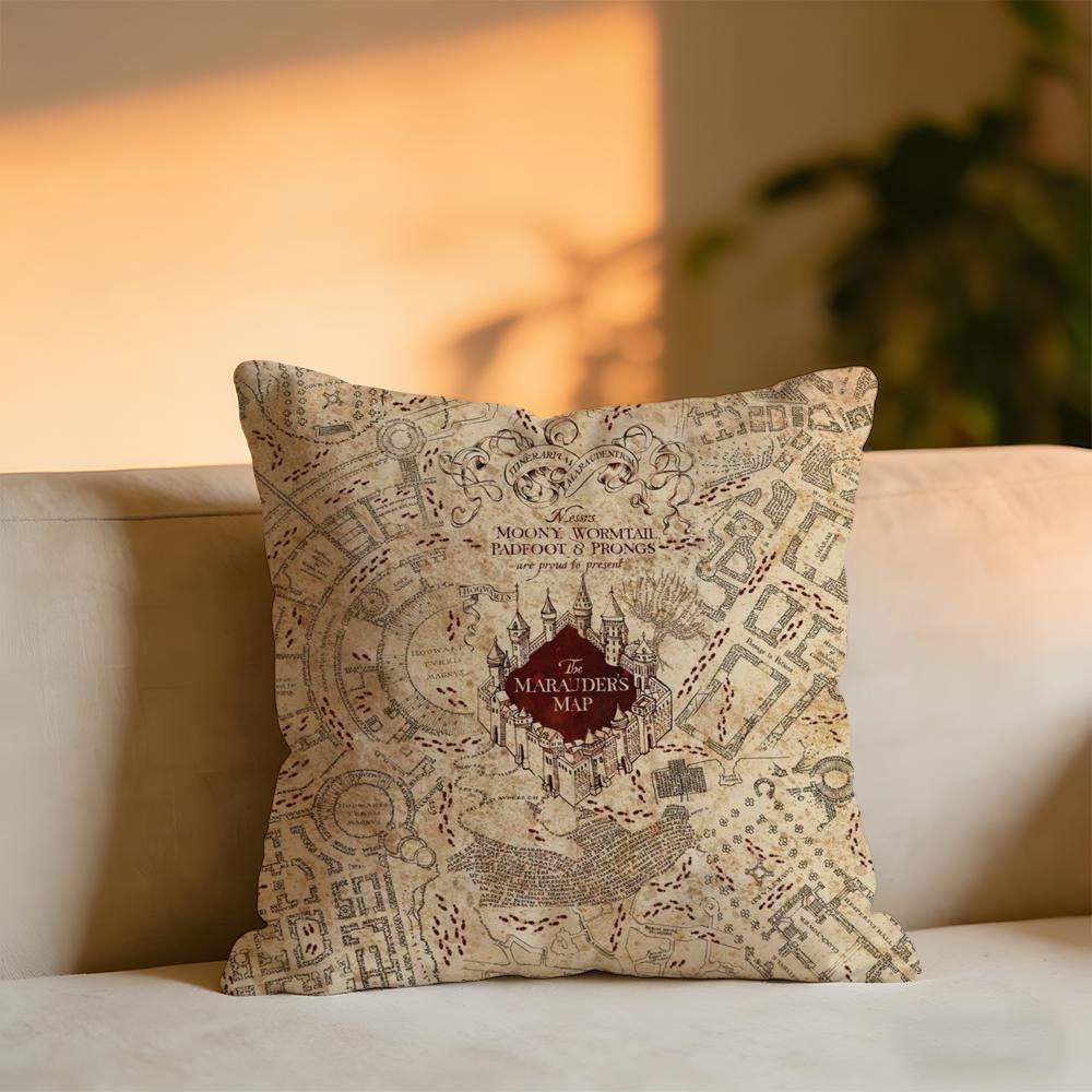 Marauders Map Harny Potter Cushion Cover Cozy Velvet Throw PillowSoft Warm Cushion For Sofa Bed