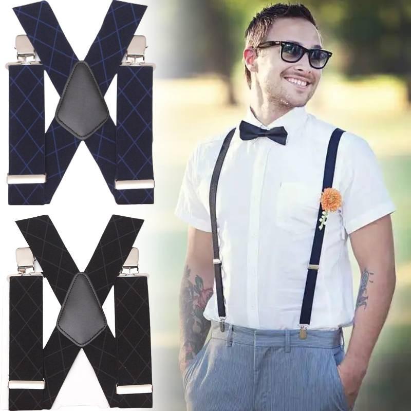 Wide Men 5cm Heavy Duty X Shape Braces Elastic Suspenders Trouser Clips Durable