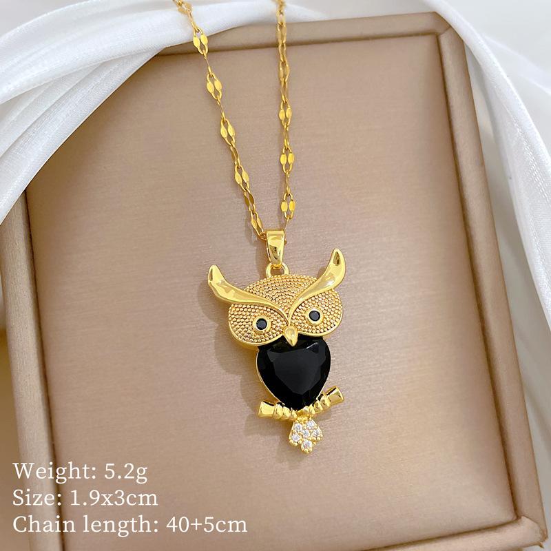 

Stainless Steel Chain Necklace Funny Black Love Heart Zircon Owl Pendant Necklace for Women Men Creative Jewelry Gifts