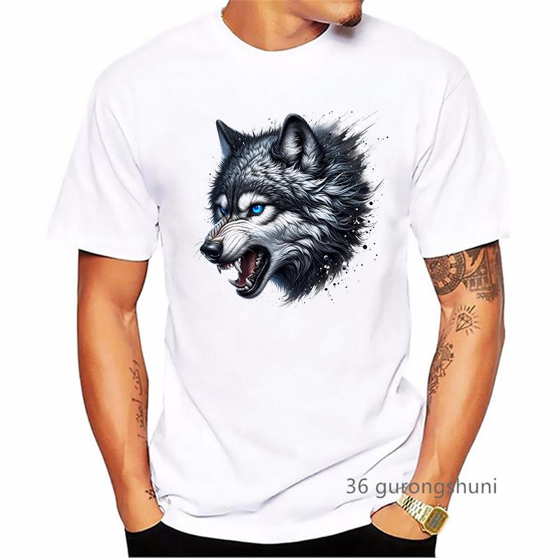 2024 Hot Sale Angry Wolf Animal Printed T Shirt MenS Clothing Summer Fashion Short Sleeve TShirt Homme Streetwear