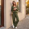 Women's Off-Shoulder Long Sleeve Cutout Knit Two-Piece Set Color Casual Outfit