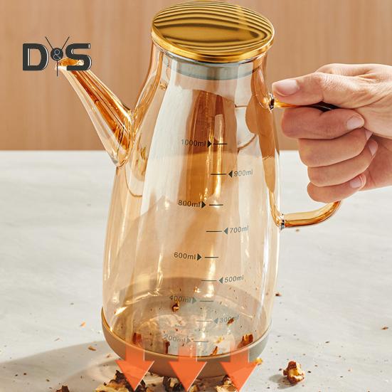 Glass Oil Dispenser Bottle with Drip-Free Spout 600/800/1000ml Large Capacity Oil Pot for Vinegar Soy Sauce Food-Grade Kitchen Gadgets