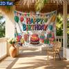 Floral Balloons Cake Birthday Banner for Party Decor, Polyester Backdrop for Photo Booth & Wall Art