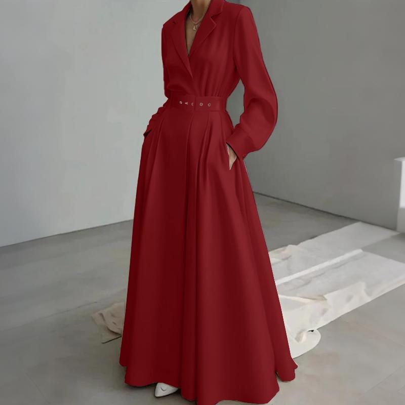 

ZANZEA Женское повседневное длинное платье с отложным воротником и длинными рукавами на весну-осень 3XL вино красного