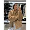 Warm Plush Fleece Bomber Jacket for Women Winter Autumn Stand Collar Coat Long Sleeve with Pockets New Outerwear