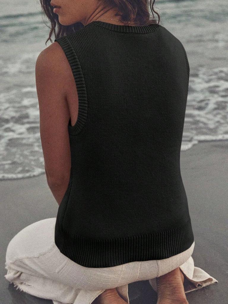 Women's Ribbed Knit Sweater Vest Sleeveless Scoop Neck Summer Casual Tank Top