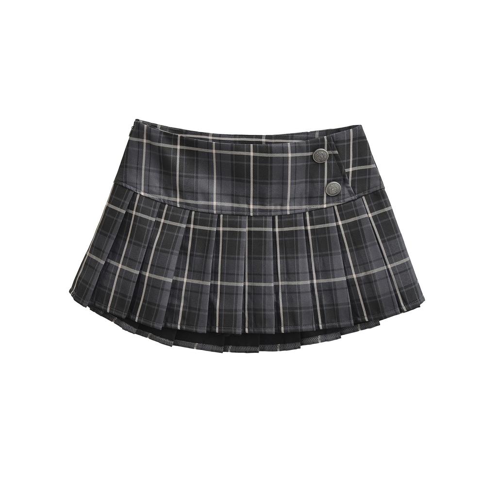Women's Two-Color Plaid Pleated Skirt, College Style, Non-Revealing, High-Waisted, 2025 Autumn/Winter Collection
