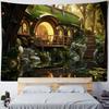 Forest wooden house tapestry landscape wall hanging, bedroom living room cartoon wall background poster, home art decoration