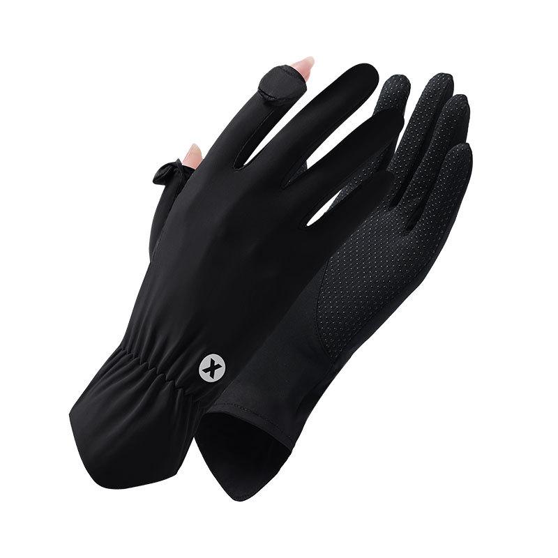 Summer Sunscreen Gloves Women's UV Protection Thin Ice Silk Cool Breathable Driving Non-slip Dew Two-finger Gloves