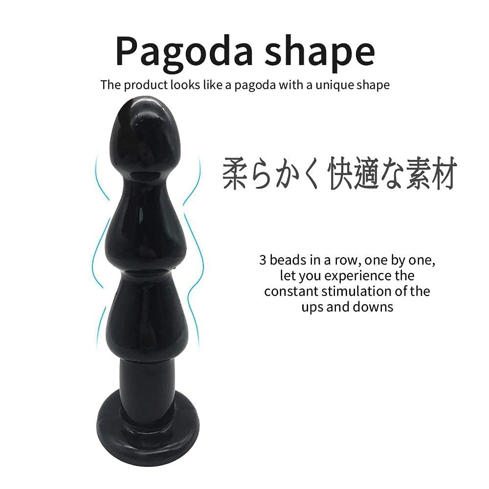 Dildo Super Thick Anal Plug 3 Beads Anal Plug G Spot Prostate Stimulator Anal Widening with Suction Cup Anus Unisex Black