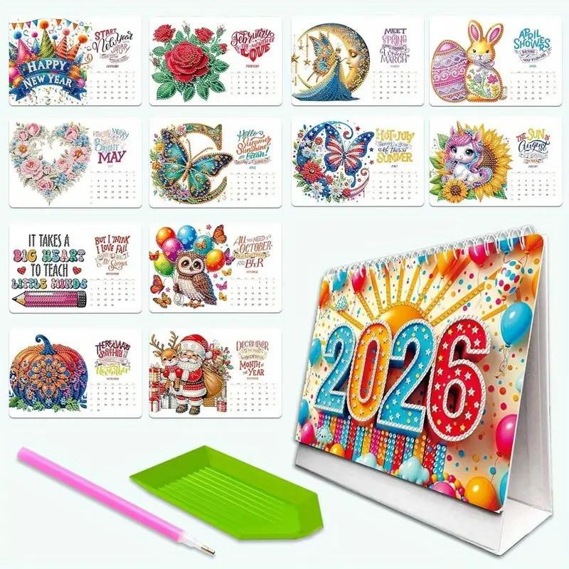 2026 Diamond Painting Calendar Monthly Calendar Different Patterns On Each Page DIY Diamond Painting Kit Desktop Ornament