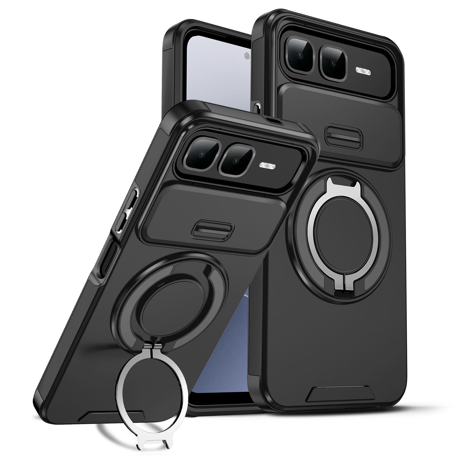 

Магнітний кільцевий тримач Чохол для телефону Для Infinix Smart 10 Plus Захист об єктива камери, що висувається, ТПУ Рамка Жорстка Пластикова Задня Кришка Fundas Smart 10 4G X6725 чорний