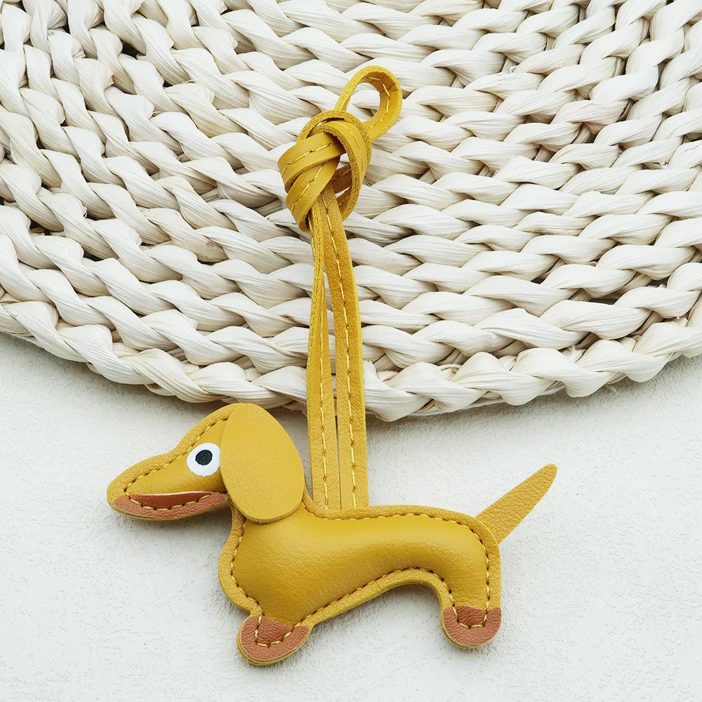 In-Stock Dachshund Cartoon Pendant Leather Dog Bag Charm Phone Case Accessory Creative Car Charm