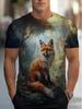Men'S Casual T-Shirt - Lightweight Breathable Fabric for Summer Casual And Formal Wear - Forest Fox And Greenery Print - Machine Washable Round Neck