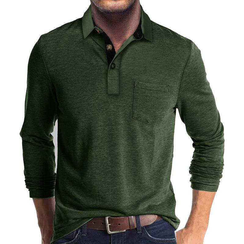 Men's European & American Long Sleeve Polo Shirt - Turn-Down Collar, Autumn/Winter Base Layer