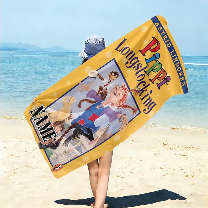 Personalized Pippi's Whimsical Journey Beach Towel Microfiber Beach Towel Thin Absorbent for Beach Swimming Yoga Bath Sports. 0910252
