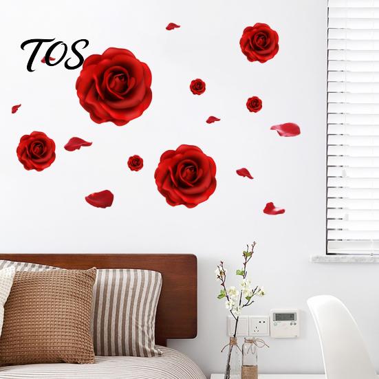 Removable PVC Wall Mural Romantic 3D Rose Flower Stickers, Waterproof Decal, Peel And Stick Floral Motif Glass Door Sticker Art Decor, Decals for Home