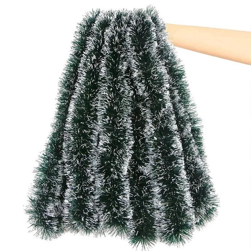 2m Christmas Tinsel Ribbon Garland Xmas Tree Hanging Pendent Ornaments Green Cane Ribbons Wreath for New Year Party Home Decor