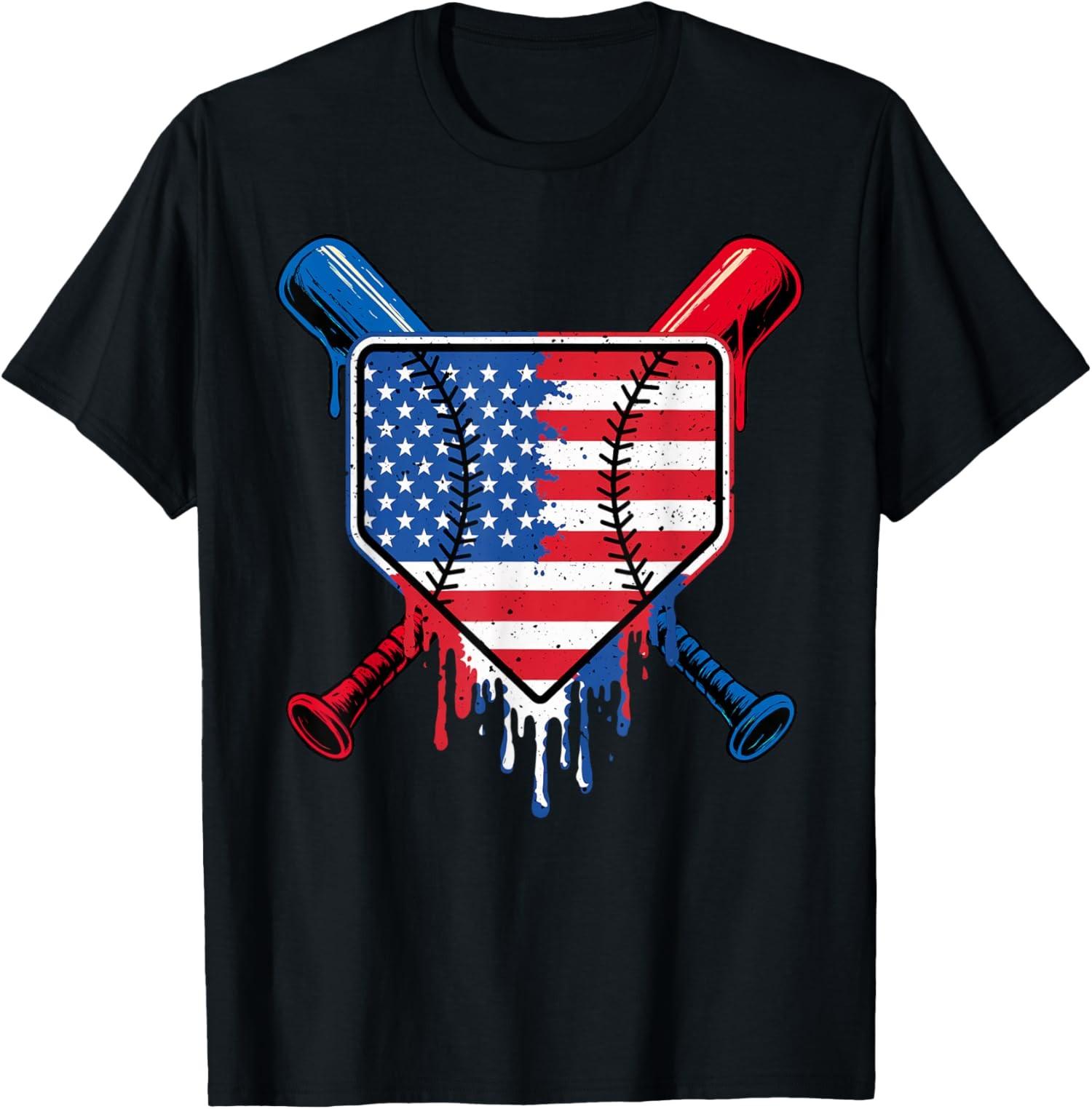 Baseball Drip Ice Cream Patriotic American Flag Unisex T-Shirt S разноцветный