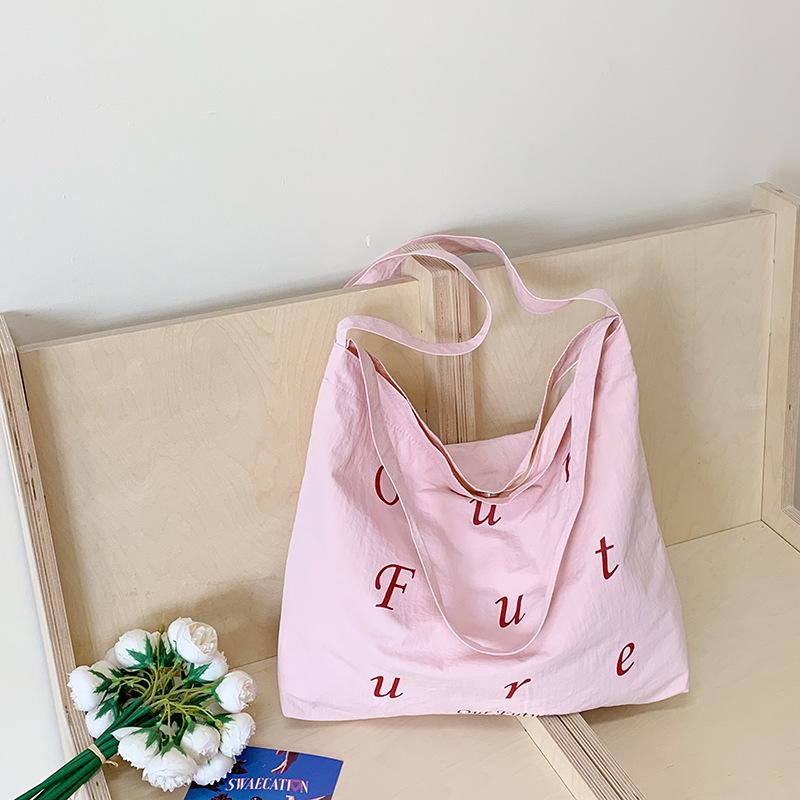 2025 Lazy Wind Canvas Bag Large Capacity Macaron Letter Print Outing Tote Bag Student Sweet Shoulder Bag