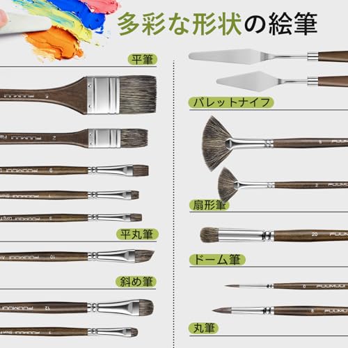 Natural Boar Bristle Oil Paint Brushes, 15-piece Set with Two Palette Knives, Multi-purpose, for Professional Artists and Beginners, Suitable for Scho