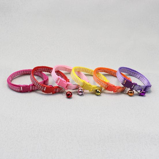 Yousheng Pet Collar Plaid Pattern Multiple Colors Vibrant Buckle Bells Small Dog Cat Regular Collar Pet Accessories