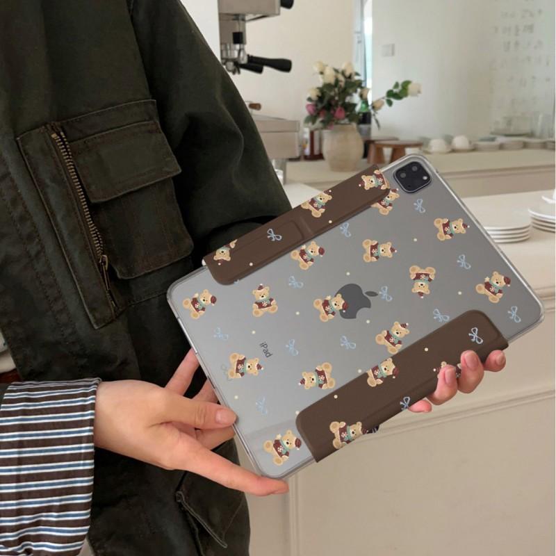 Cartoon Bear Bow Case IPad Air Pro Mini 10th Gen With Stand Sleep Function TPU Hard Shell Side Magnetic Detachable