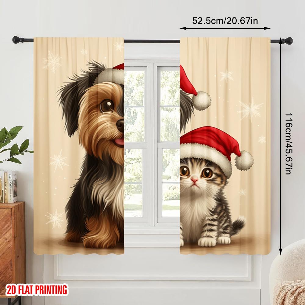 2 Stück, 2D-Flachdruck Minimalistische Vorhänge Niedliches Welpenkätzchen Weihnachten (2) Vielseitiges, strapazierfähiges Polyester (ohne Stange) Zimmer Dekor