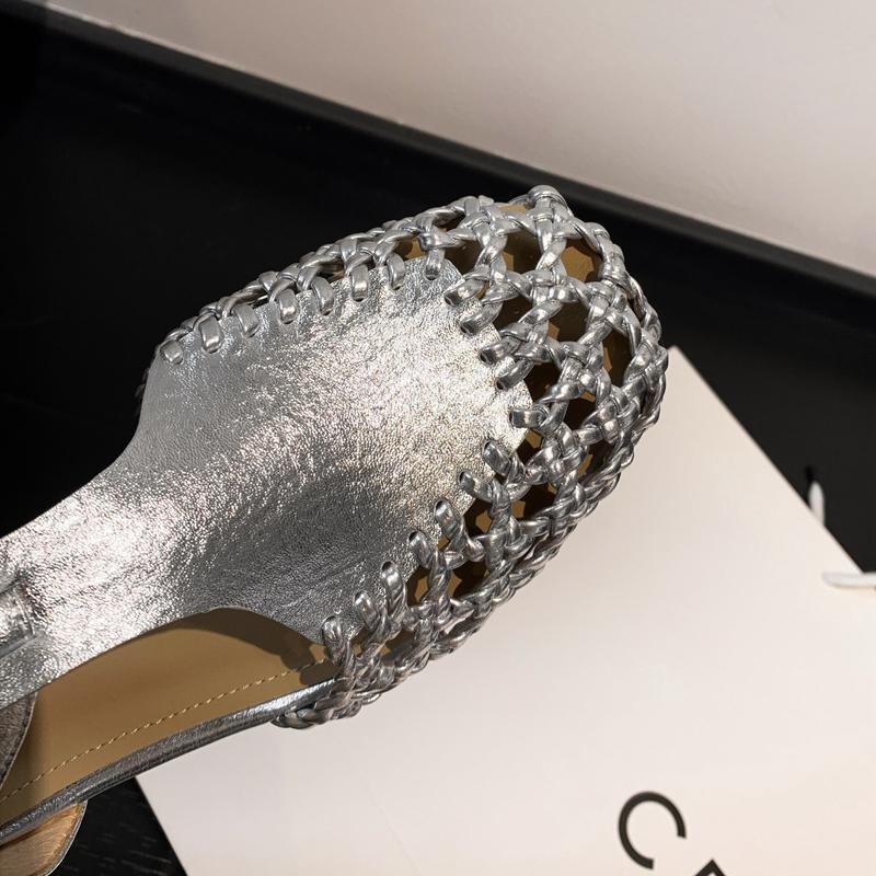 Fashion Women's new summer square head genuine leather cowhide woven hollow out comfortable and breathable low heel toe Muller sandals