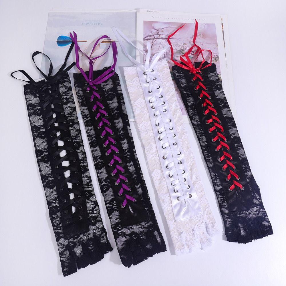 Lolita Spitzenband Handschuhe Lange Handschuhe Elastische Damen Handschuhe Süßes Band Halbfingerhandschuhe Party