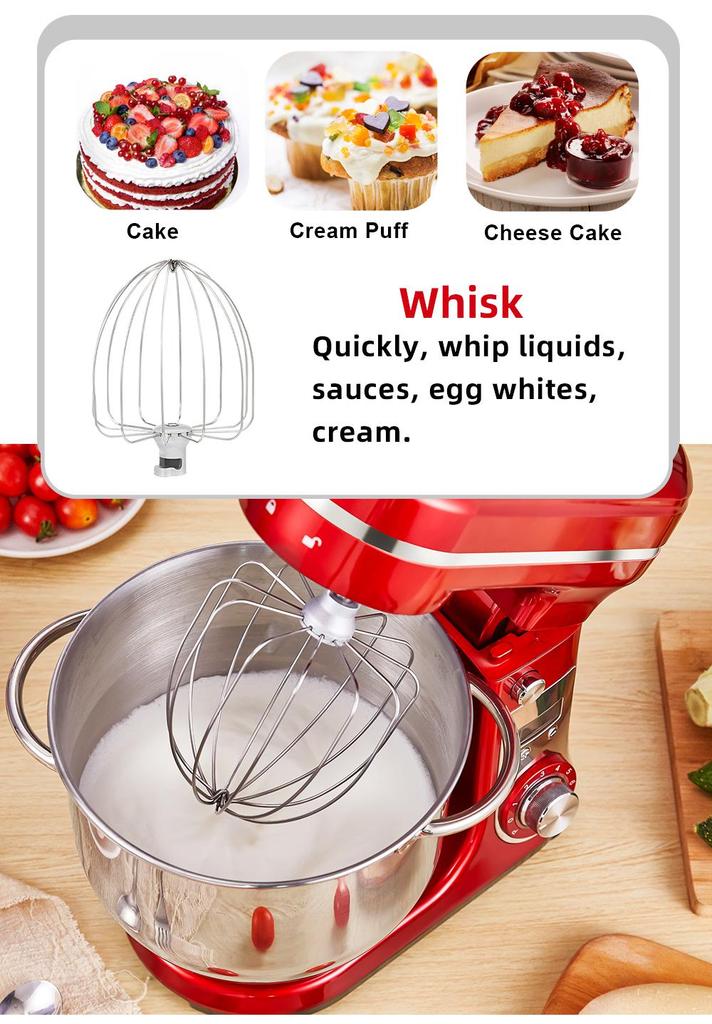 Biolomix Stand Mixer, 1200W DC Quiet Motor 6L Stainless Steel Bowl, 6+Pulse Speeds Electric Kitchen Mixer with LCD Timer, Dough Hook, Beater, Whisk