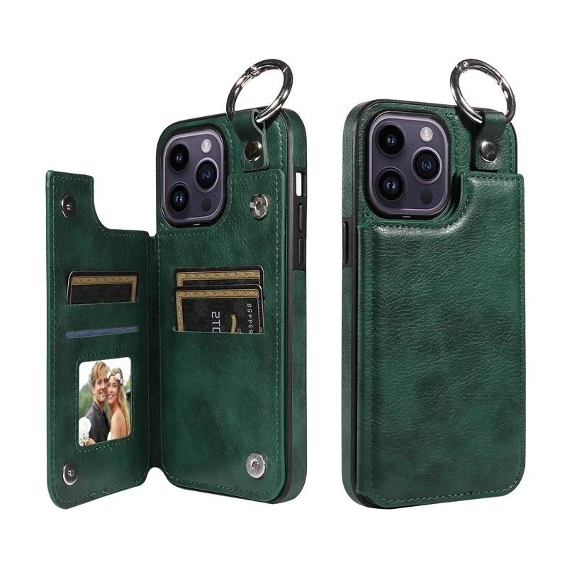 Wallet Magnetic Drop Lifting Ring Leather Cover For iPhone 16 Pro Max 15 Plus 14 13 12 11 SE X XS XR XS Max 8 7