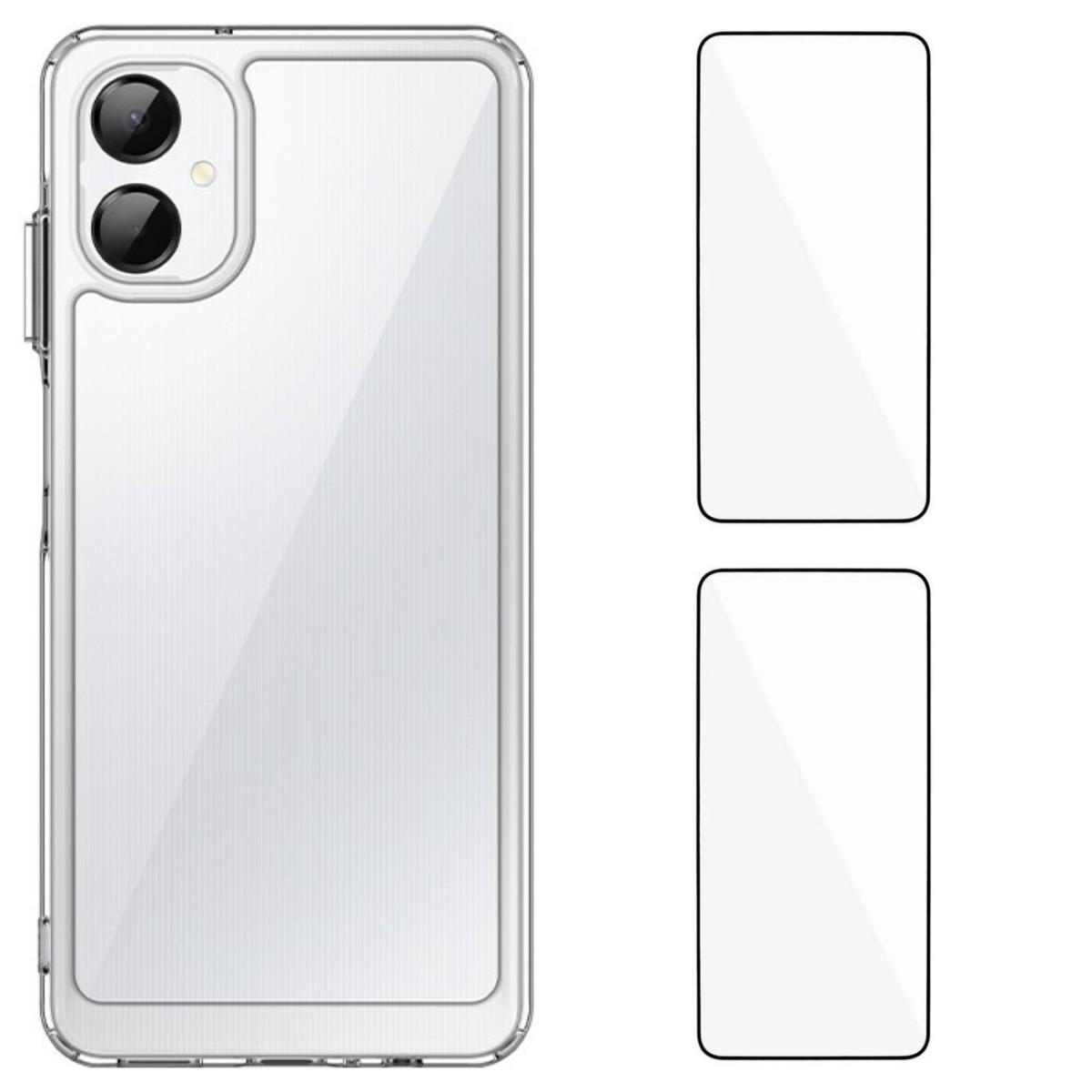 

For Samsung Galaxy A06 5G Clear Phone Case WANLONFENG MF2 Series TPU Acrylic Cover with 2Pcs Tempered Glass Transparent