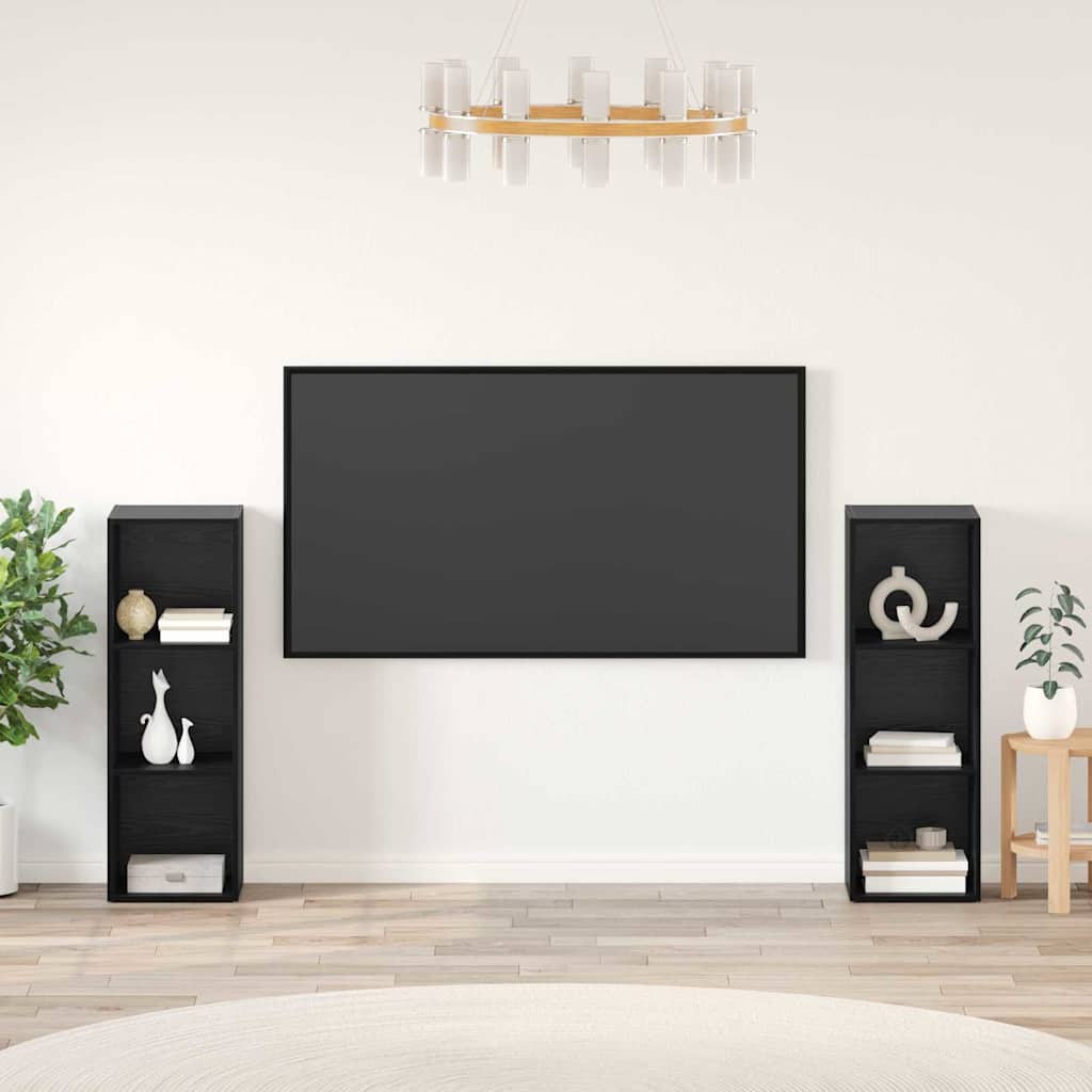 TV Cabinet Set 2 pcs Black Oak Effect 107 x 35 x 37 cm