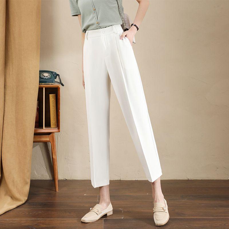 New Summer Casual Loose Oversize Minimalist Commuting High Waisted Slimming Pocket Solid Color Versatile Cropped Pipe Pants