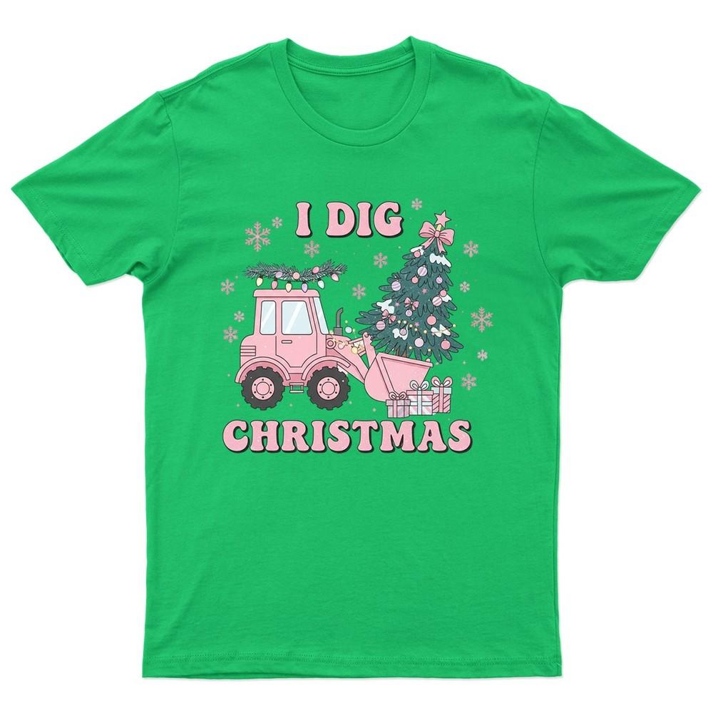 I Dig Christmas Pink TShirt Unisex Gift Retro Seasonal Funny Xmas Santa S