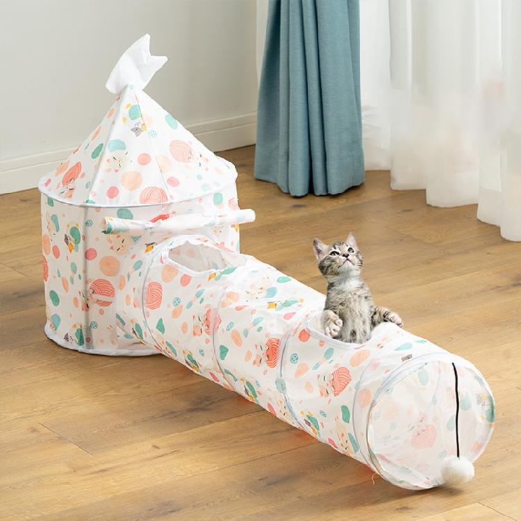 Katzen Spielzeug Tunnel Röhre Zusammenklappbares Zelt Versteck Haus Plüschball für Kaninchen