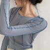 Long Sleeve T-shirts Women Spring Solid O-Neck Elegant Bright Line Decoration Slim Casual Soft High Quality Ladies Clothing Tees