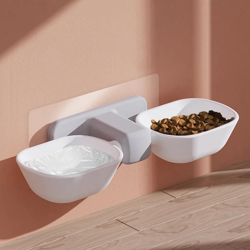 Wall Mounted Cat Bowl Double Pet Feeding Bowls Hanging Water Bowl Removable Design for Feeding Multiple Pets at Home