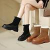 Vintage Thick Soled Warm Pu Leather Ankle Boots for Women Winter Non Slip Boot Woman Platform Plush Lace Up Cotton Shoes