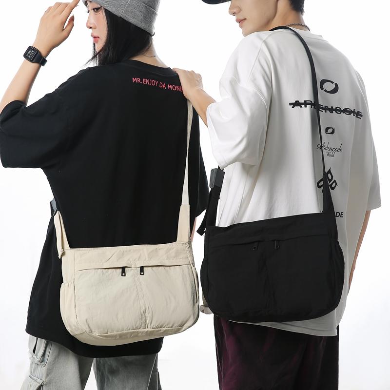 Nylon Crossbody Bag Men Women Casual Shoulder Bag with Front Pockets and Adjustable Strap