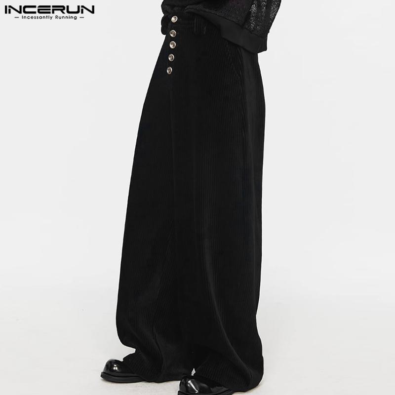 INCERUN Men Spring High Waist Buttons Solid Casual Long Chunky Pants Trousers 
