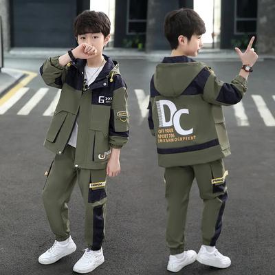 Boys' Spring/Fall Sportswear Set Stylish Workwear Jacket + Pants Two-Piece Set for Older Children