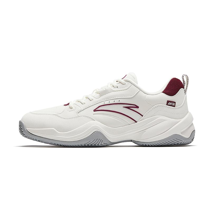 Anta Fashion Versatile Shock Absorbing Wear Resistant Low Top Tennis Shoes Men Sneakers Ivory-White Rose-Red 912543305-4