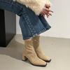 French Thick High Heel and Ankle Boots Martin Boots Women's Shoes New Autumn and Winter Short Tube Square Head Thin Elastic Boots